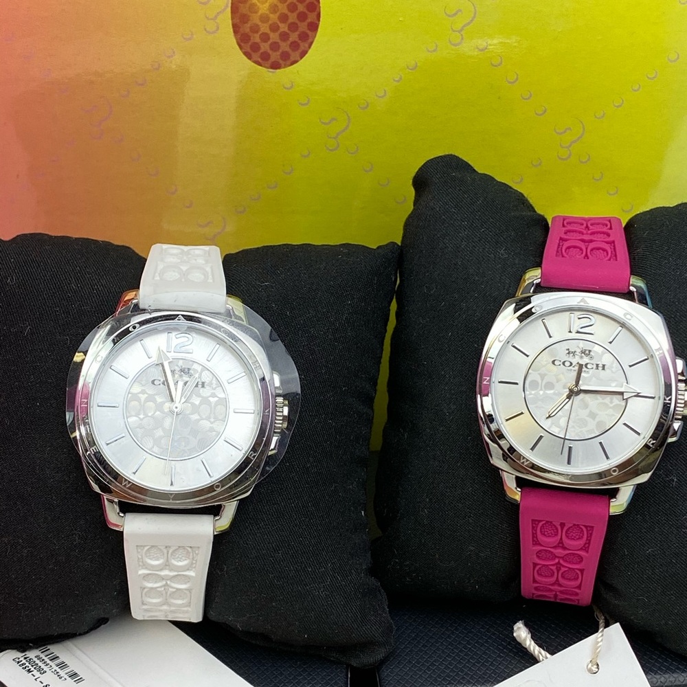 Coach Pink White EMBOSSED RUBBER STRAP WATCH 34MM - Picture 2 of 8